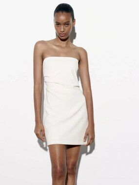 ZARA WHITE STRAPLESS SHORT DRESS - Size L REF:3180/332